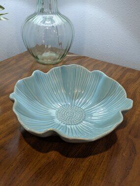 Bordeallo Pinheito type Flora Side Bowl ,Turquoise Blue 13.5 inchs